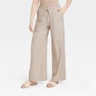 Women's High-rise Wide Leg Linen Pull-on Pants - A New Day Beige