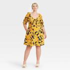Women's Plus Size Puff Elbow Sleeve Dress - Who What Wear Jet Black Floral