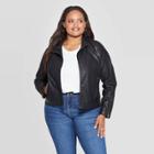 Women's Plus Size Faux Leather Moto Jacket - Ava & Viv Black X