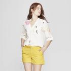 Women's Floral Print Long Sleeve Utility Popover Shirt - A New Day Cream