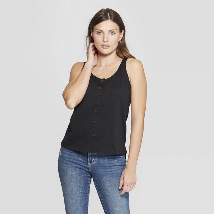 Women's Button Front Scoop Neck Tank Top - Universal Thread Black