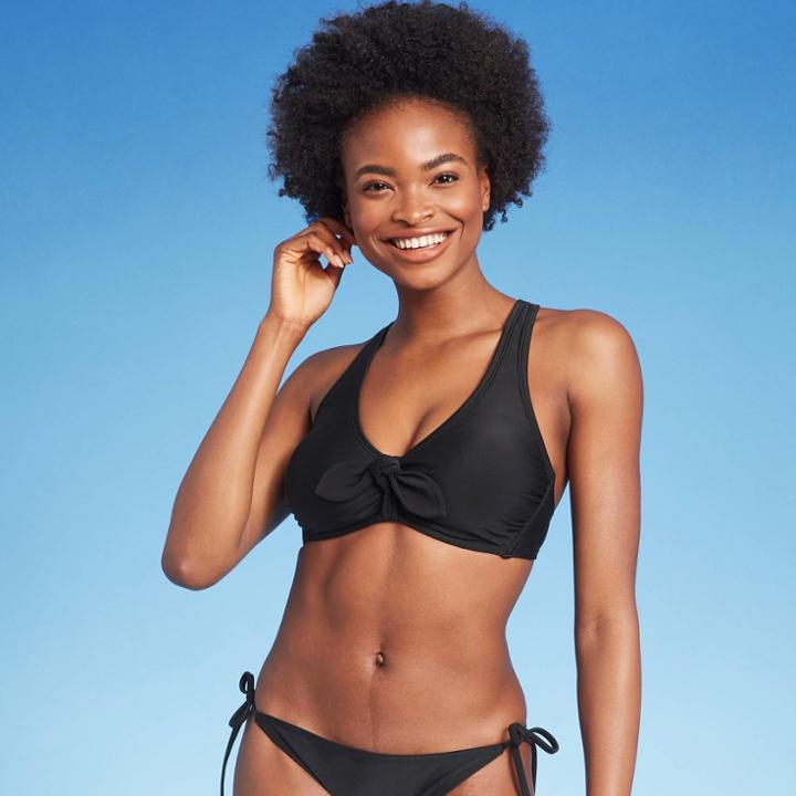 Juniors' Tie-front Bralette Bikini Top - Xhilaration Black D/dd Cup