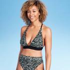 Women's Long Line Racer Back Triangle Bikini Top - Shade & Shore Palm Green Animal Print S, Women's, Size: Small,