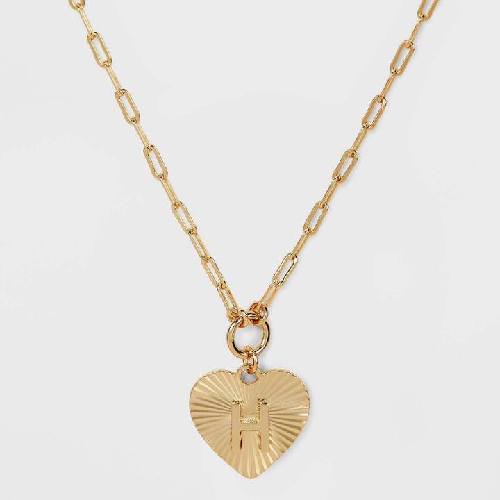 14k Gold Dipped 'h' Initial Diamond Cut Heart Pendant Necklace - A New Day Gold
