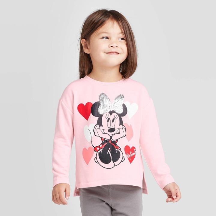 Minnie Mouse Toddler Girls' Minnie Hearts Vday Fleece Crew Sweatshirt - Pink