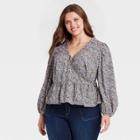 Women's Plus Size Floral Print Balloon Long Sleeve Wrap Top- Universal Thread Blue