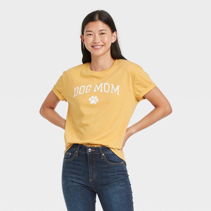 Modern Lux Women's Dog Mom Short Sleeve Graphic T-shirt - Yellow