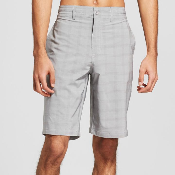 Trinity Collective Men's Plaid 10.5 Broadband Hybrid Swim Shorts - Trinity Gray