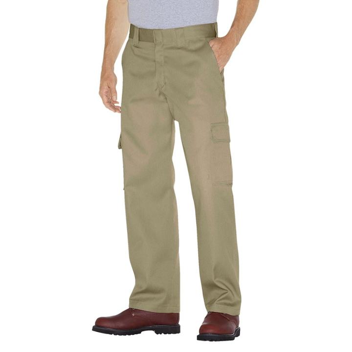 Dickies Men's Relaxed Straight Fit Twill Cargo Work Pants- Desert