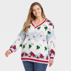 33 Degrees Women's Plus Size Holiday Candy Cane Graphic Pullover Sweater