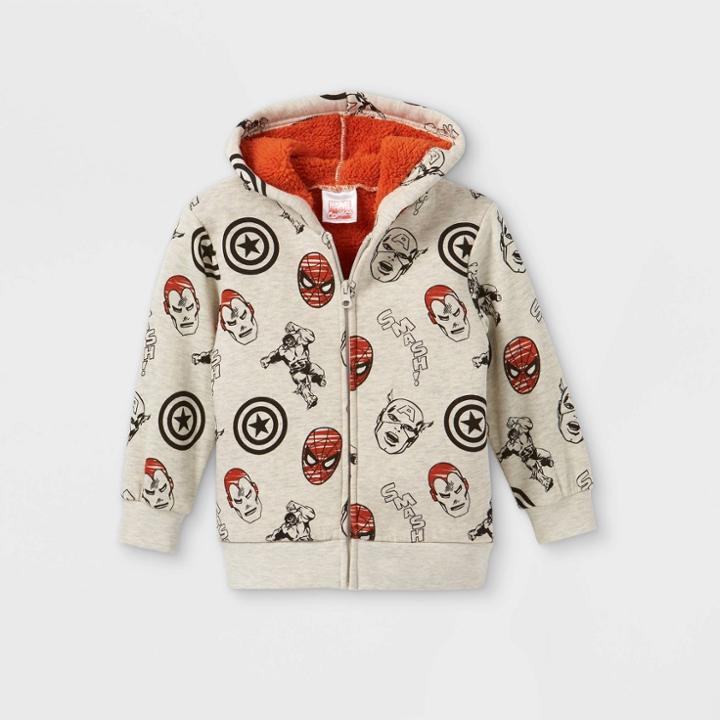 Toddler Boys' Marvel Sherpa Lined Hoodie - Beige