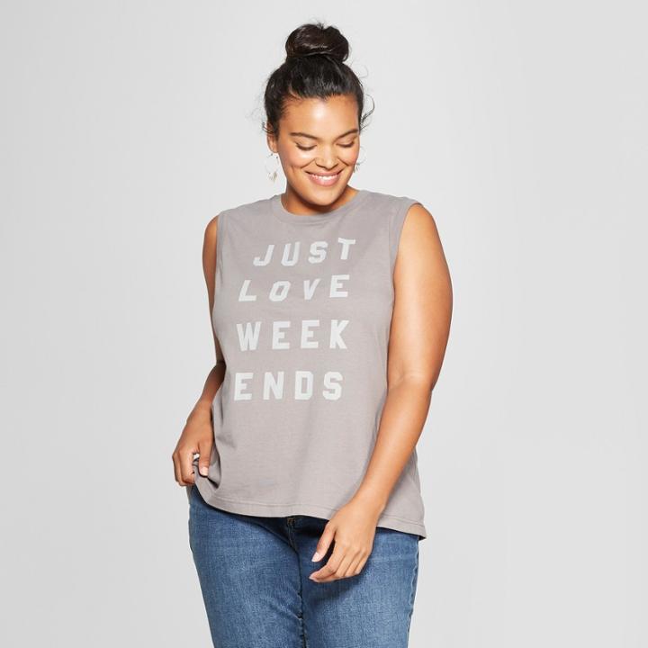 Women's Plus Size Just Love Weekends Graphic Tank Top - Fifth Sun (juniors') Charcoal