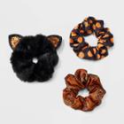 No Brand Halloween Faux Fur Glitter Cat Ears Hair Twister Set 3pc - Dark Orange