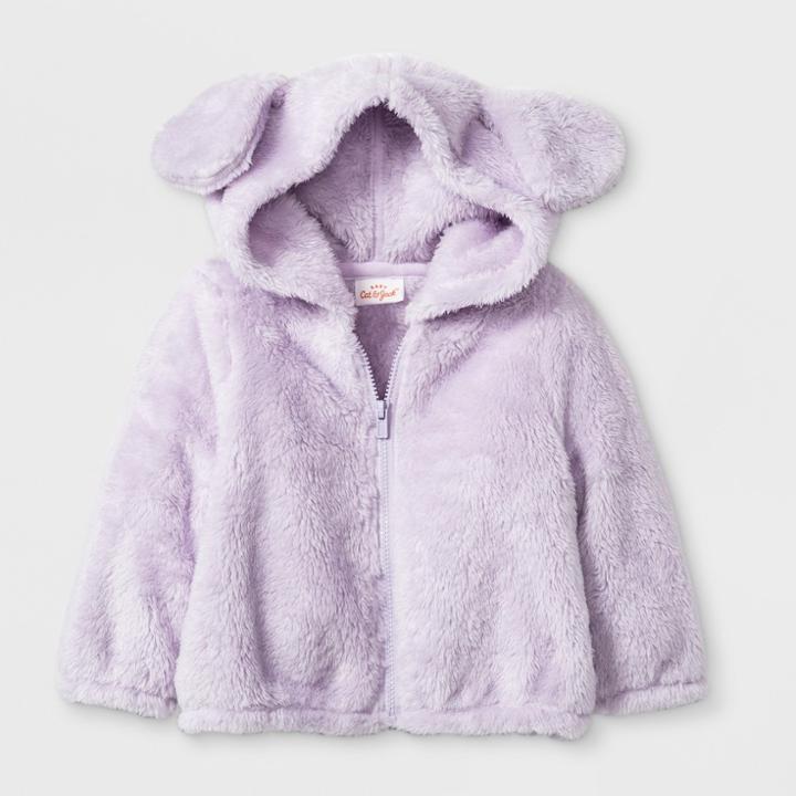 Baby Girls' Front Zip Fleece Puppy Hoodie - Cat & Jack Purple Newborn