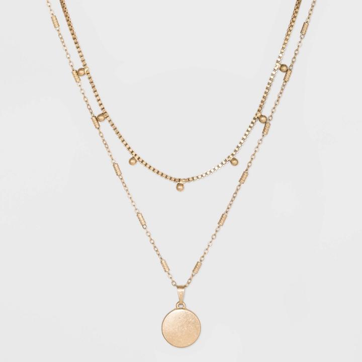 Ball & Medallion In Worn Gold Layer Necklace - Universal Thread Gold, Women's