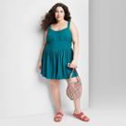 Women's Plus Size Sleeveless Button-front Romper - Wild Fable Dark Teal Blue