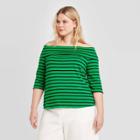 Women's Plus Size Striped Long Sleeve Bardot Blouse - Who What Wear Green 1x, Women's,