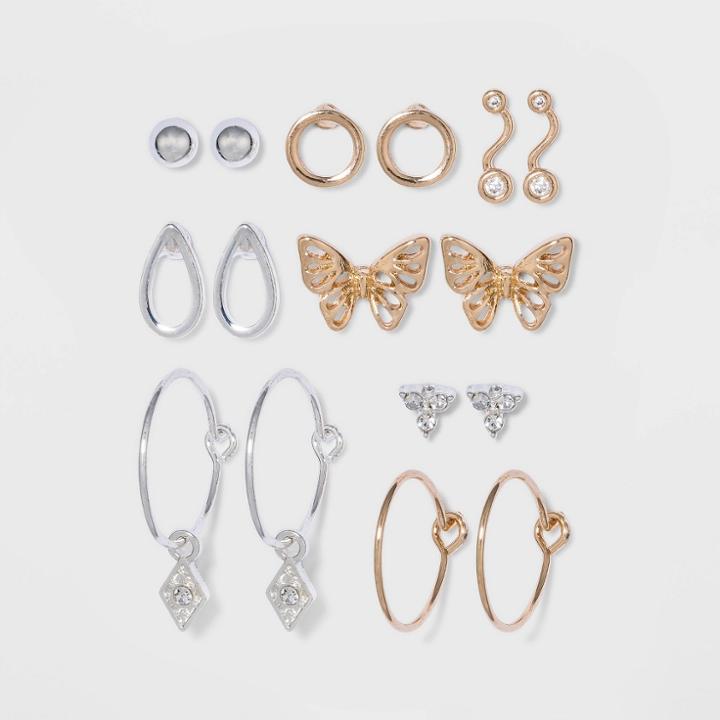 Cubic Zirconia Earring Set 8pc - A New Day , Gold/silver