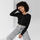 Women's Button-front Cropped Rib-knit Cardigan - Wild Fable Black