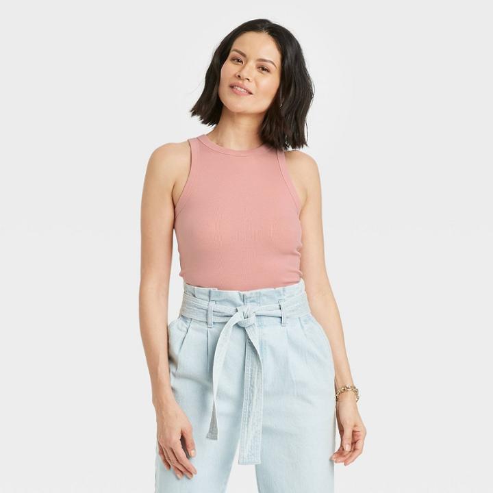 Women's Slim Fit Rib Tank Top - A New Day Pink