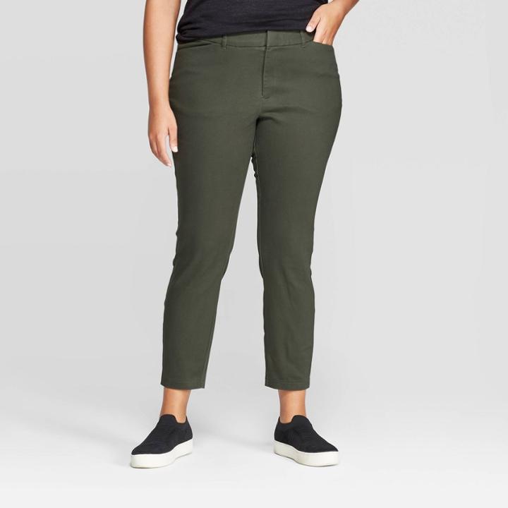 Women's Plus Size Skinny Chino Pants - Ava & Viv Dark Olive