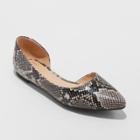 Women's Mohana Wide Width D'orsay Snake Print Pointed Toe Ballet Flats - A New Day Black 6w,