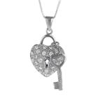 Journee Collection Tressa Collection Cubic Zirconia Heart Locket And Key Pave Set Necklace In Sterling Silver, Women's