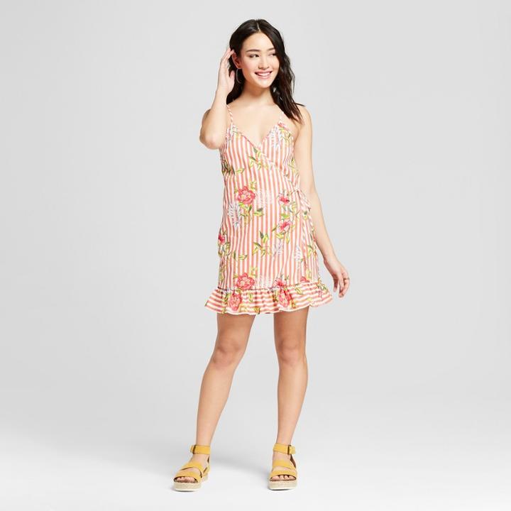 Women's Striped Floral Wrap Front Dress - Le Kate (juniors') Red