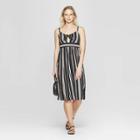 Women's Striped Sweetheart Neckline Front Tie Midi Dress - Xhilaration Black/ivory