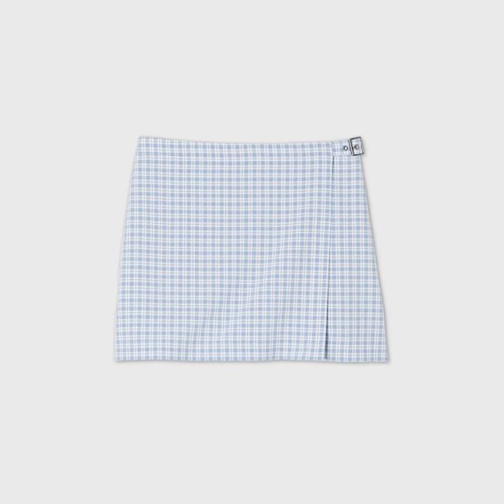 Women's Plus Size Plaid Belted Wrap Mini Skirt - Wild Fable Blue