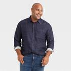 Men's Tall Standard Fit Long Sleeve Plaid Button-down Shirt - Goodfellow & Co Navy