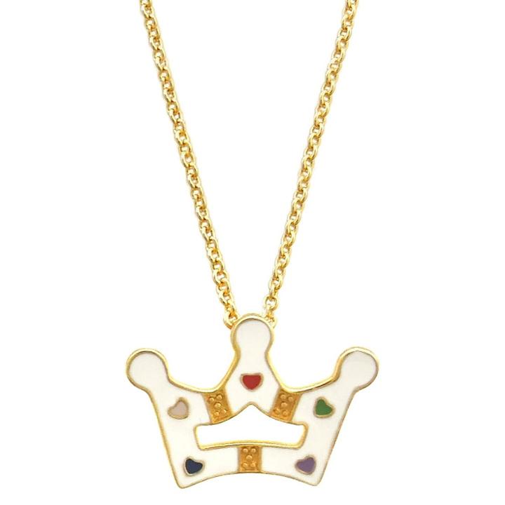 Girls' Ellen Gold Plated Princess Crown Pendant - White
