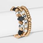 Mixed Bead With Semi-precious Dalmatian Jasper Stretch Bracelet Set 3pc - Universal Thread Black