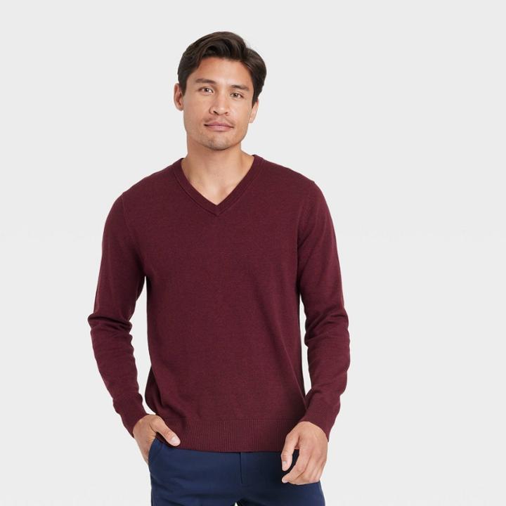 Men's V-neck Pullover - Goodfellow & Co Burgundy