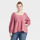 Women's Plus Size Balloon Long Sleeve Peplum Top - Universal Thread Rose Pink
