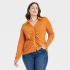 Women's Plus Size Long Sleeve Blouse - Ava & Viv Copper X, Brown