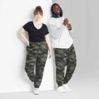 Women's Plus Size High-rise Fleece Sweatpants - Wild Fable Green Camo