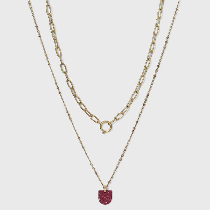 Speckled Half Moon Charm Double Layer Necklace - Universal Thread