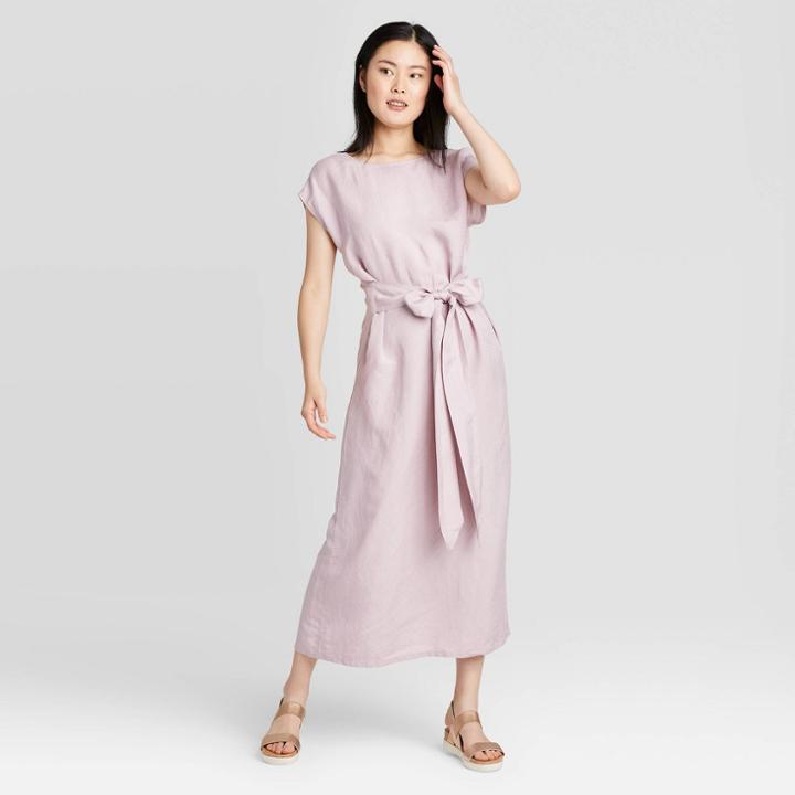 Women's Short Sleeve Tie Waist Dress - A New Day Light Purple M, Women's,