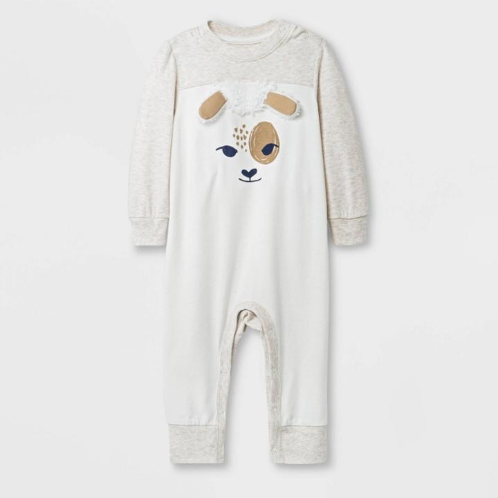 Baby Boys' Long Sleeve Critter Romper - Cat & Jack Beige Newborn, Boy's