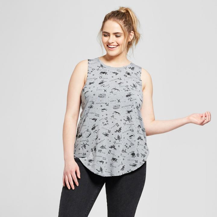 Women's Plus Size Horoscope Pattern Graphic Tank Top - Modern Lux (juniors') Heather Gray