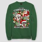 Fifth Sun Men's Cat Music Speaker Ugly Christmas Holiday Fleece Sweatshirt - Kelly Green