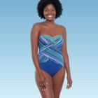 Women's Slimming Control Draped Shirred Bandeau One Piece Swimsuit - Dreamsuit By Miracle Brands Blue