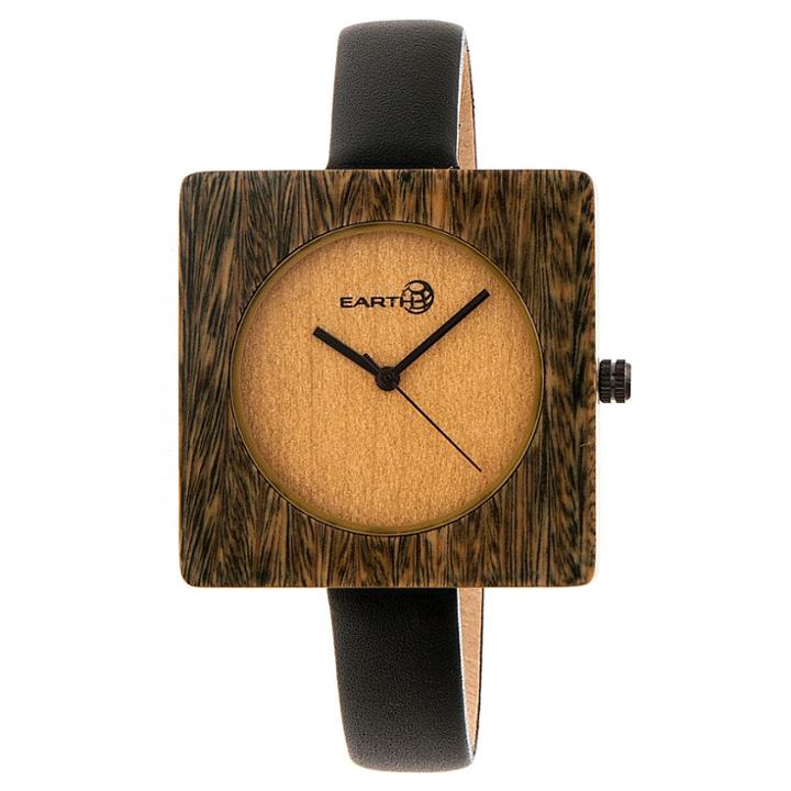 Earth Wood Goods Earth Wood Women's Teton Leather Strap Watch - Olive, Black