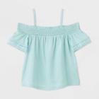 Toddler Girls' Off The Shoulder With Crochet Sleeve Top - Art Class Mint Blue