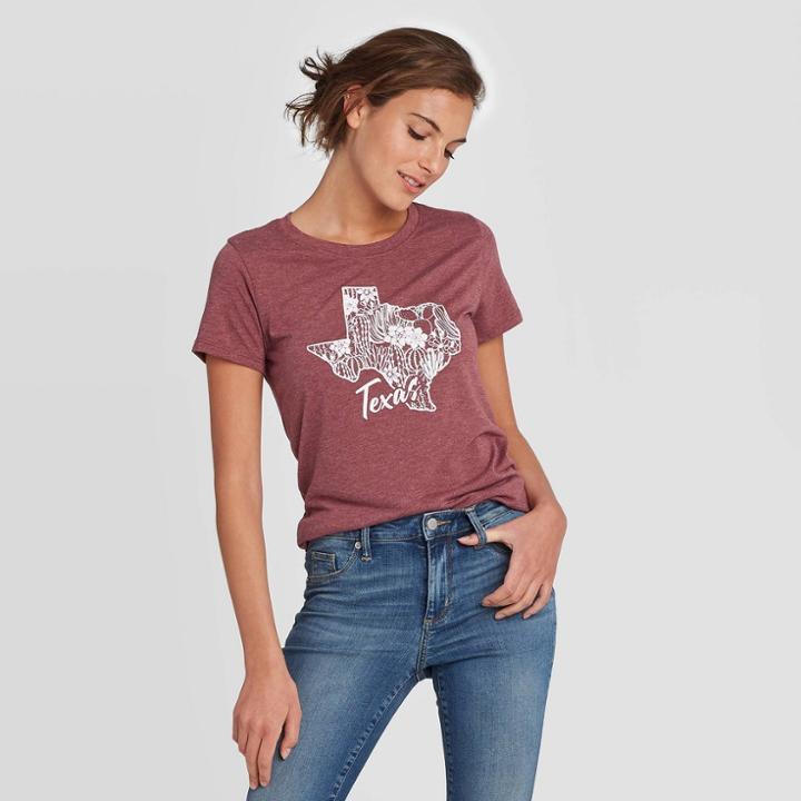Women's Short Sleeve Texas Succulent Graphic T-shirt - Awake Burgundy Xs, Women's, Red