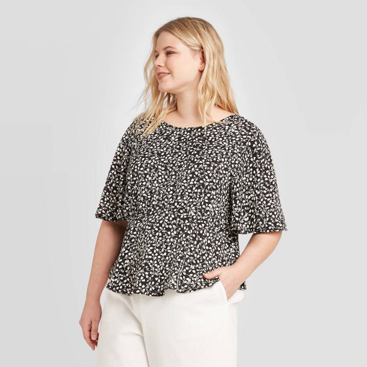 Women's Plus Size Floral Print Short Sleeve Blouse - Who What Wear Black 1x, Women's,