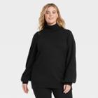 Women's Plus Size Button Detail Turtleneck Pullover Sweater - Who What Wear Black