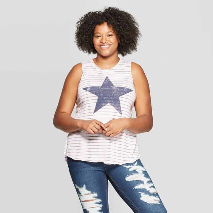 Women's Plus Size Star & Stripe Graphic Tank Top - Grayson Threads (juniors') - White
