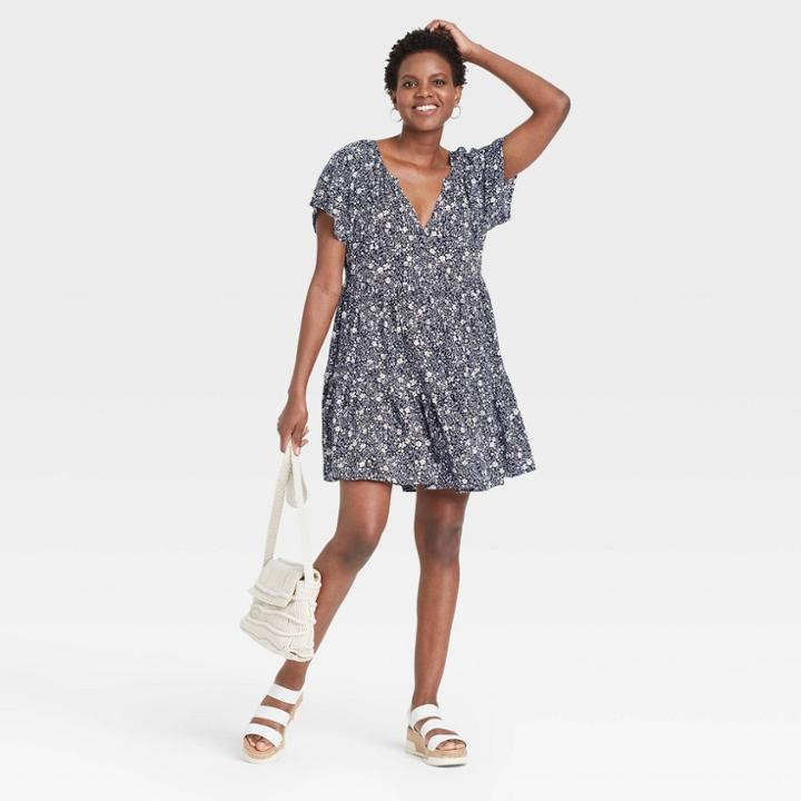 Women's Short Sleeve Shift Dress - Knox Rose Navy Floral